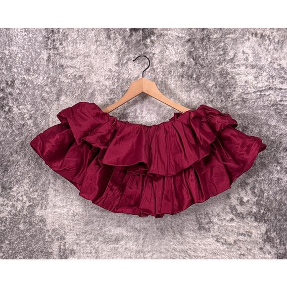Aje Top 8 Womens Pink Silk Blend Tiered Ruffle Crop Blouse - Picture 1 of 8